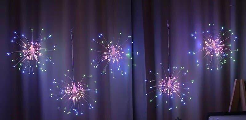 Светодиодная гирлянда штора Фейерверк 5 м 5 пучков по 200 LED от сети 220В Разноцветный