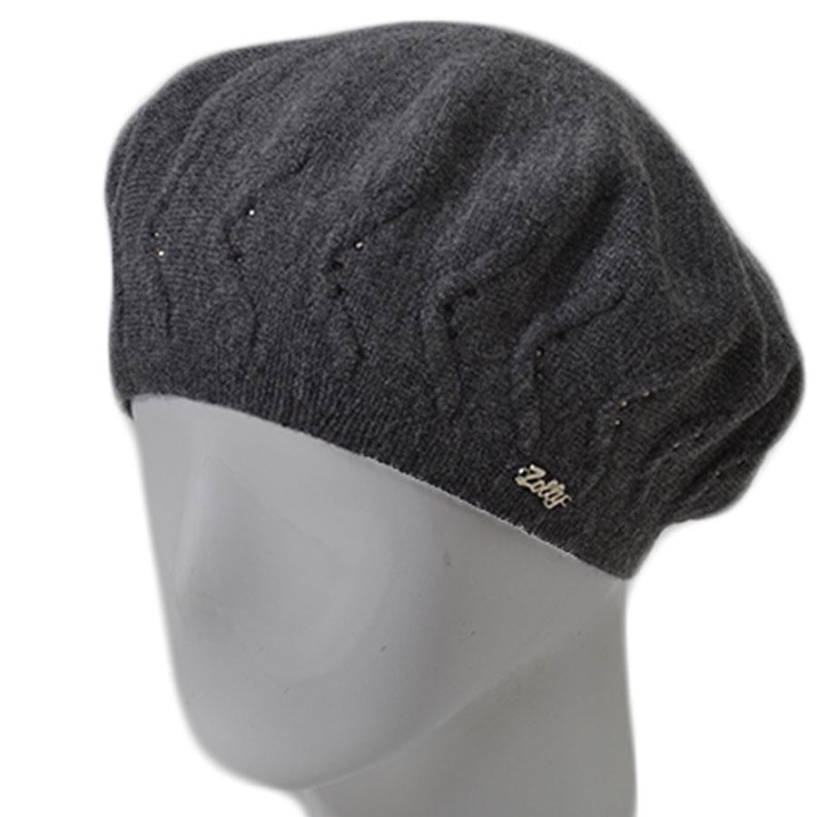 Берет женский Zolly ZH187 двойной тонкой вязки с стразами Темно-серый
