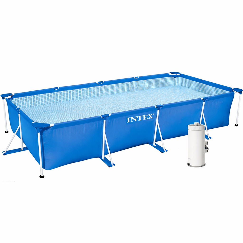 Бассейн каркасный прямоугольный Intex Metal Frame 28273-4 с фильтром/тентом/подстилкой 450х220х84 см. Синий (147-9-28273-4)