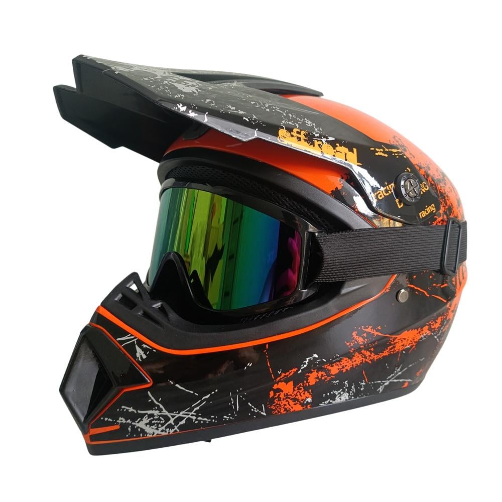 Мотошлем кроссовый эндуро Off road XS 53-54 см Оранжевый/очки