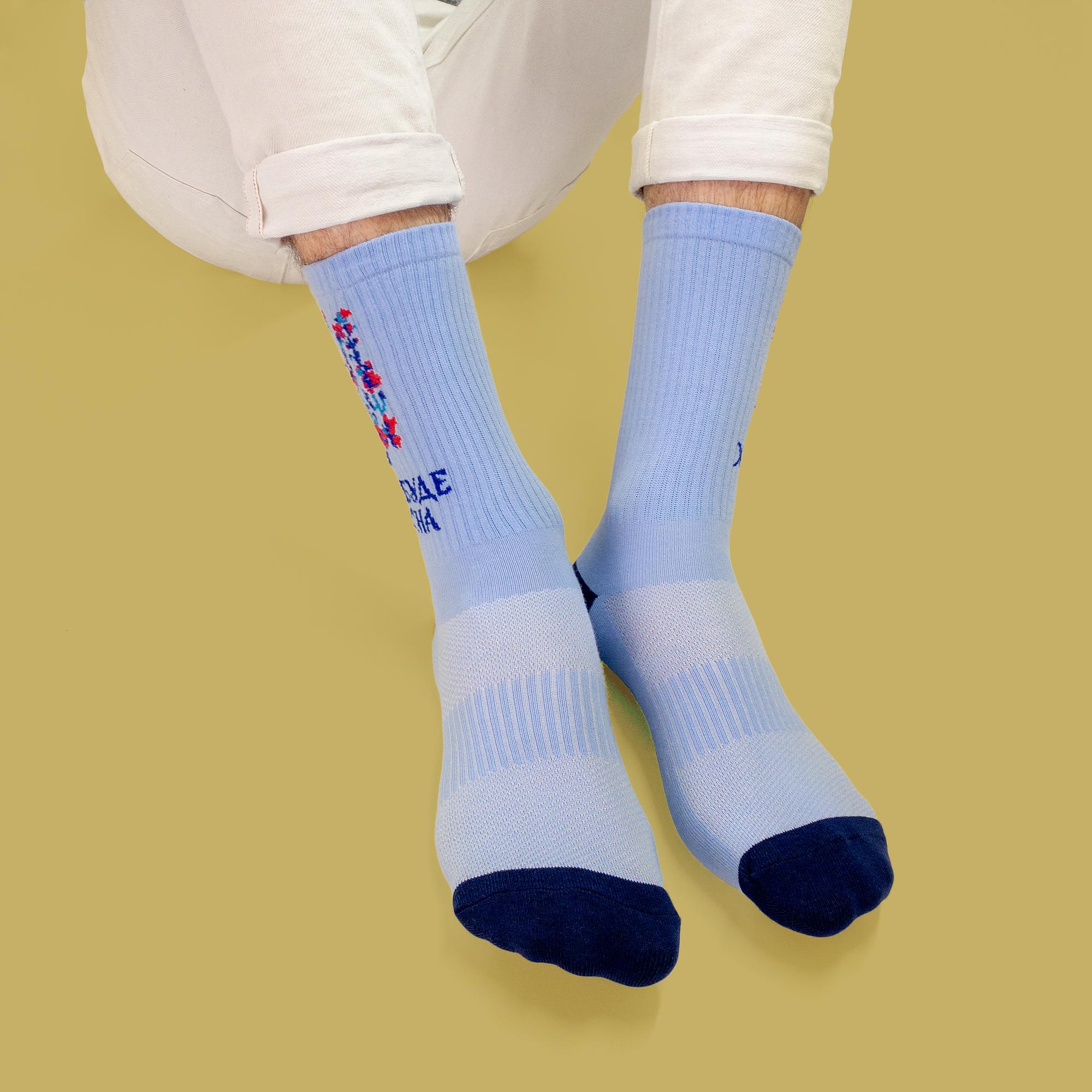 Шкарпетки "Хай буде весна" з червоними квітами Синій (Vesna-blue-1) - фото 3