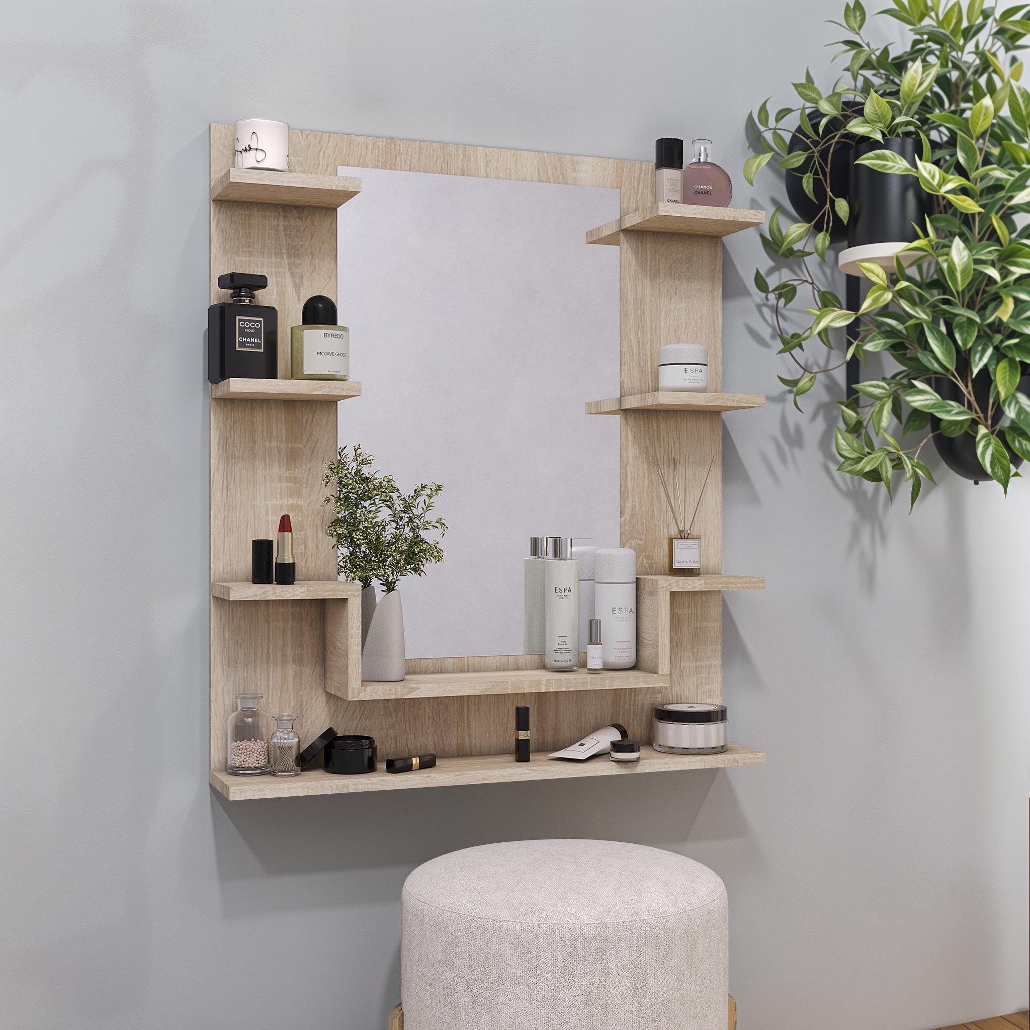 Зеркало настенное с полками NT-3 724х150х828 мм Дуб Сонома - фото 1 Зеркало настенное с полками NT-3 724х150х828 мм Дуб Сонома - фото 1