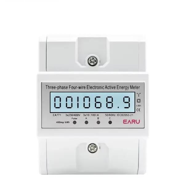 Счетчик электроэнергии трехфазный EARU на дин рейке 3x10/100 А 3X230/400 V/50Hz с подсветкой дисплея (EA771)