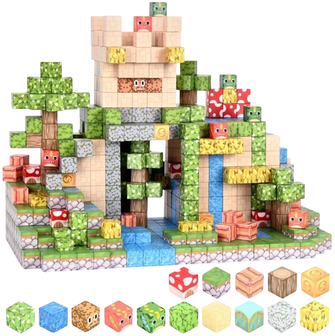 Конструктор магнітний Майнкрафт Ліс з замком деревами та драконами 100 кубиків