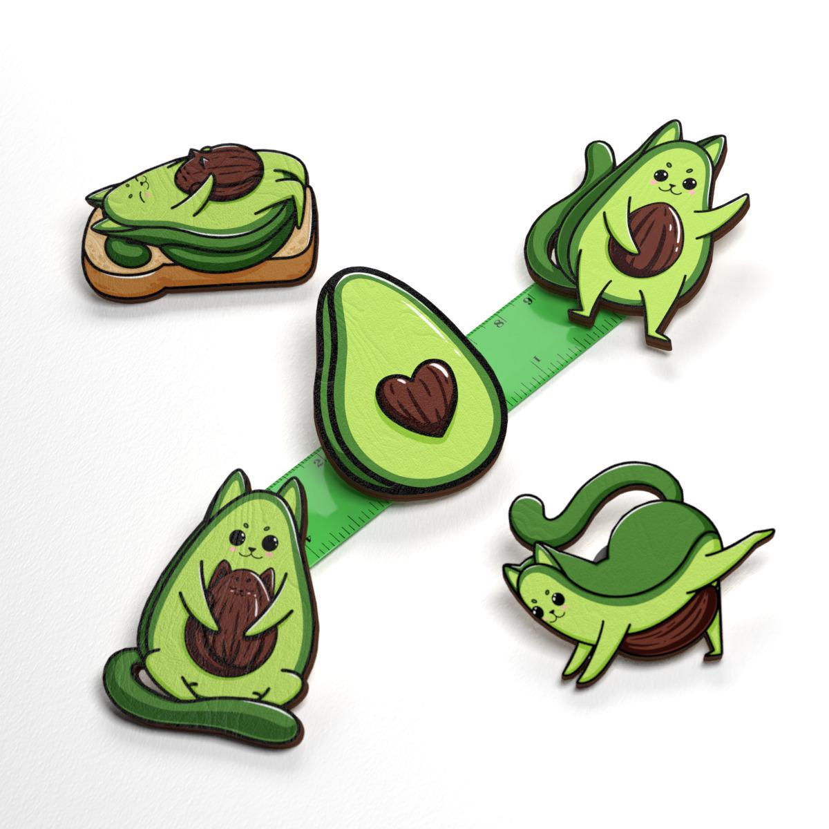 Набор значков Lex Altern Милый авокадо котик из дерева 5 шт. - фото 2 Набор значков Lex Altern Милый авокадо котик из дерева 5 шт. - фото 2