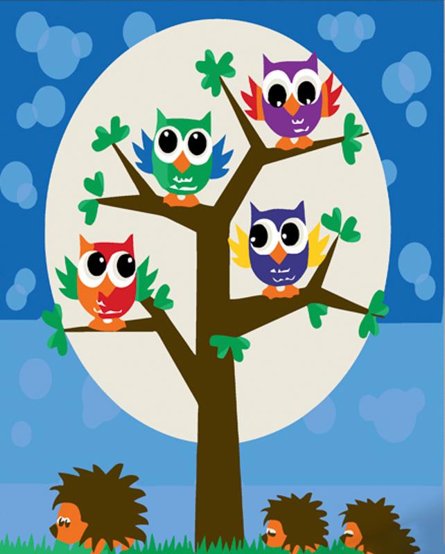 Картина по номерам Strateg Премиум Совенки и ежики 30х30 см (ES135)