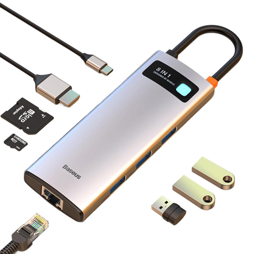 USB хаб BASEUS Metal Gleam Series 8in1 Multifunctional Type-C HUB Docking Station Gray (CAHUB-CV0G)