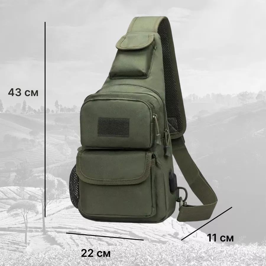 Сумка через плечо однолемковая Хаки (449767) - фото 13 Сумка через плечо однолемковая Хаки (449767) - фото 13