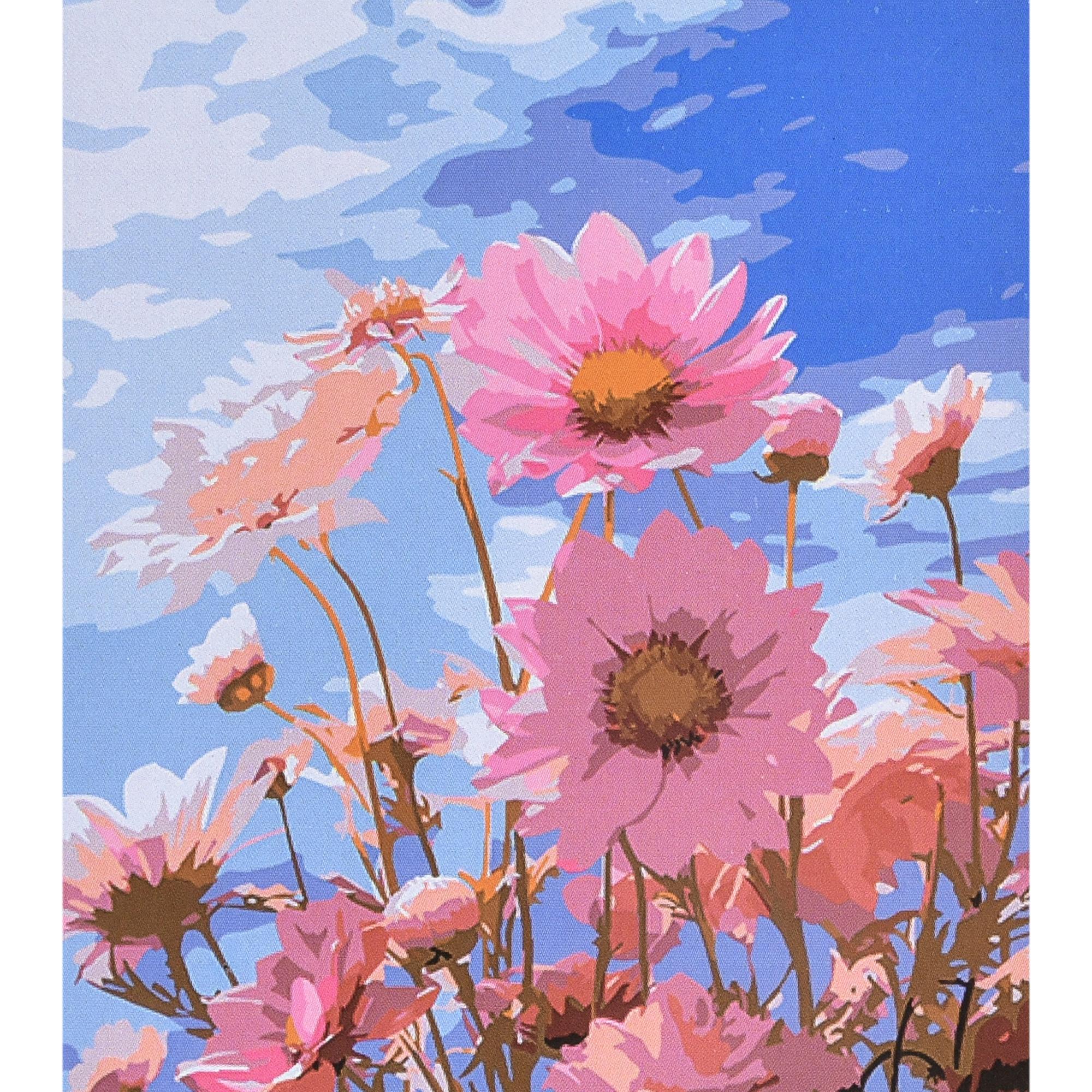 Картина по номерам Strateg Премиум Цветочная радость под небом с лаком и уровнем 40x50 см (Str-VA-4634)