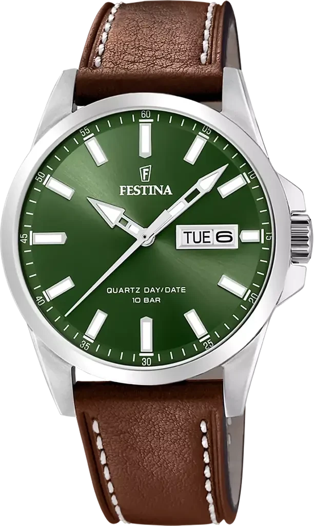 Наручные часы мужские Festina F20358/5 Classics со стальным корпусом WR 100 м и зеленым циферблатом