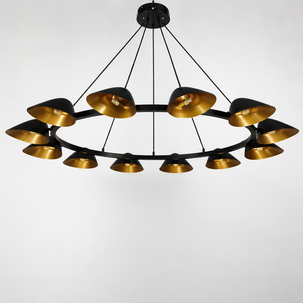 Люстра кільцева підвісна з 12 поворотними металевими плафонами Чорний (MJ130 BK_1030)