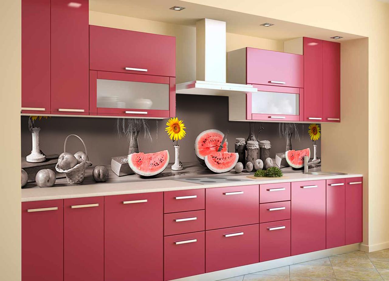 Кухонный фартук Яркие арбузы с самоклеющейся виниловой пленки 60х300 см Серый