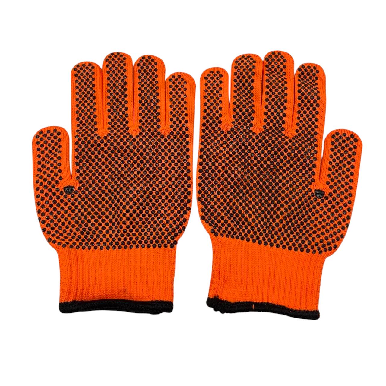 Перчатки трикотажные хозяйственные Stenson PR-18 с ПВХ точками 1 пара Оранжевый с черным (26075505)