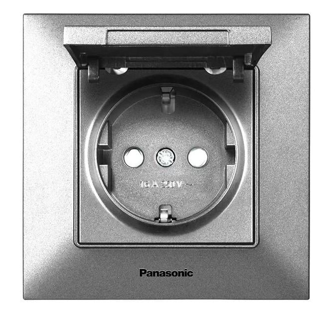 Розетка Panasonic Arkedia Slim с крышкой шторками и заземлением Серебро (16752-е) Розетка Panasonic Arkedia Slim с крышкой шторками и заземлением Серебро (16752-е)