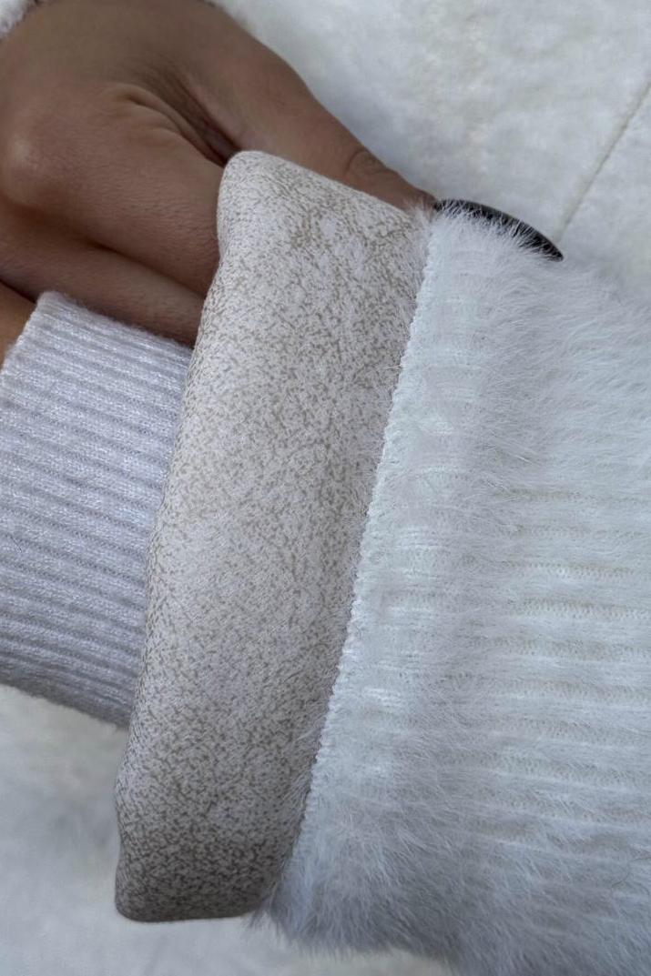 Кардиган женский из альпаки с мехом S-M Молочный (194455) - фото 4 Кардиган женский из альпаки с мехом S-M Молочный (194455) - фото 4