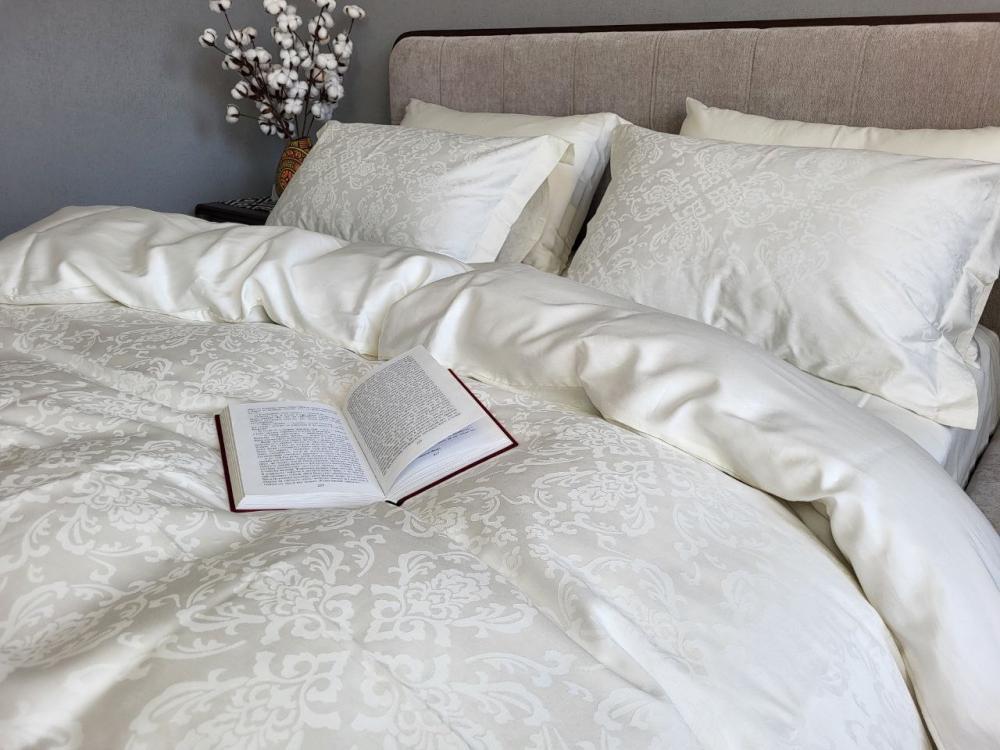 Комплект постельного белья Мир сатин жаккард Premium полуторный/наволочки 50х70/70х70 см Caspe Ivory (9087) - фото 2 Комплект постельного белья Мир сатин жаккард Premium полуторный/наволочки 50х70/70х70 см Caspe Ivory (9087) - фото 2