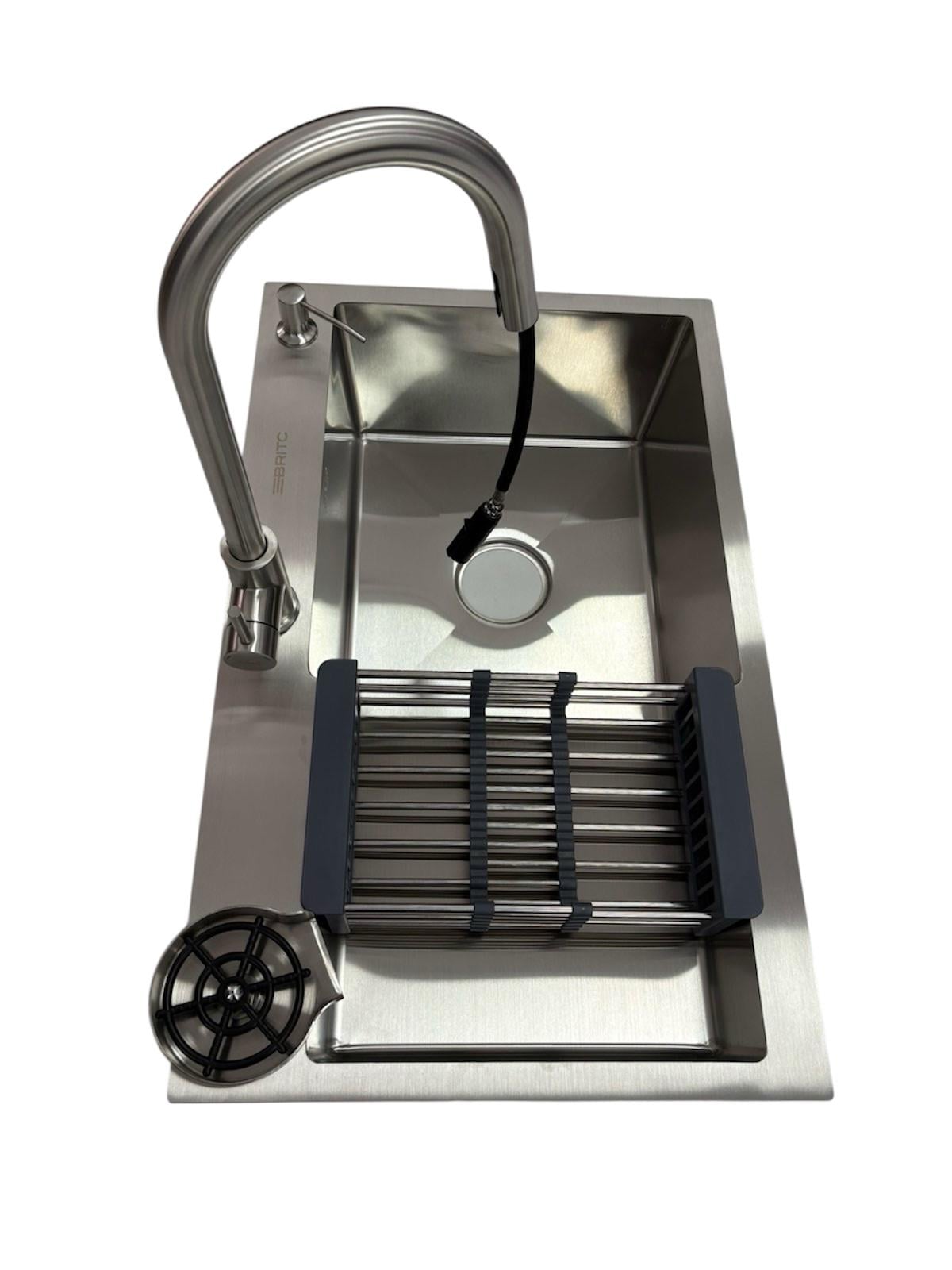 Мойка для кухни правая Britc 78х48 см RB/смеситель кран с выдвижным изливом Kroner ESG03915