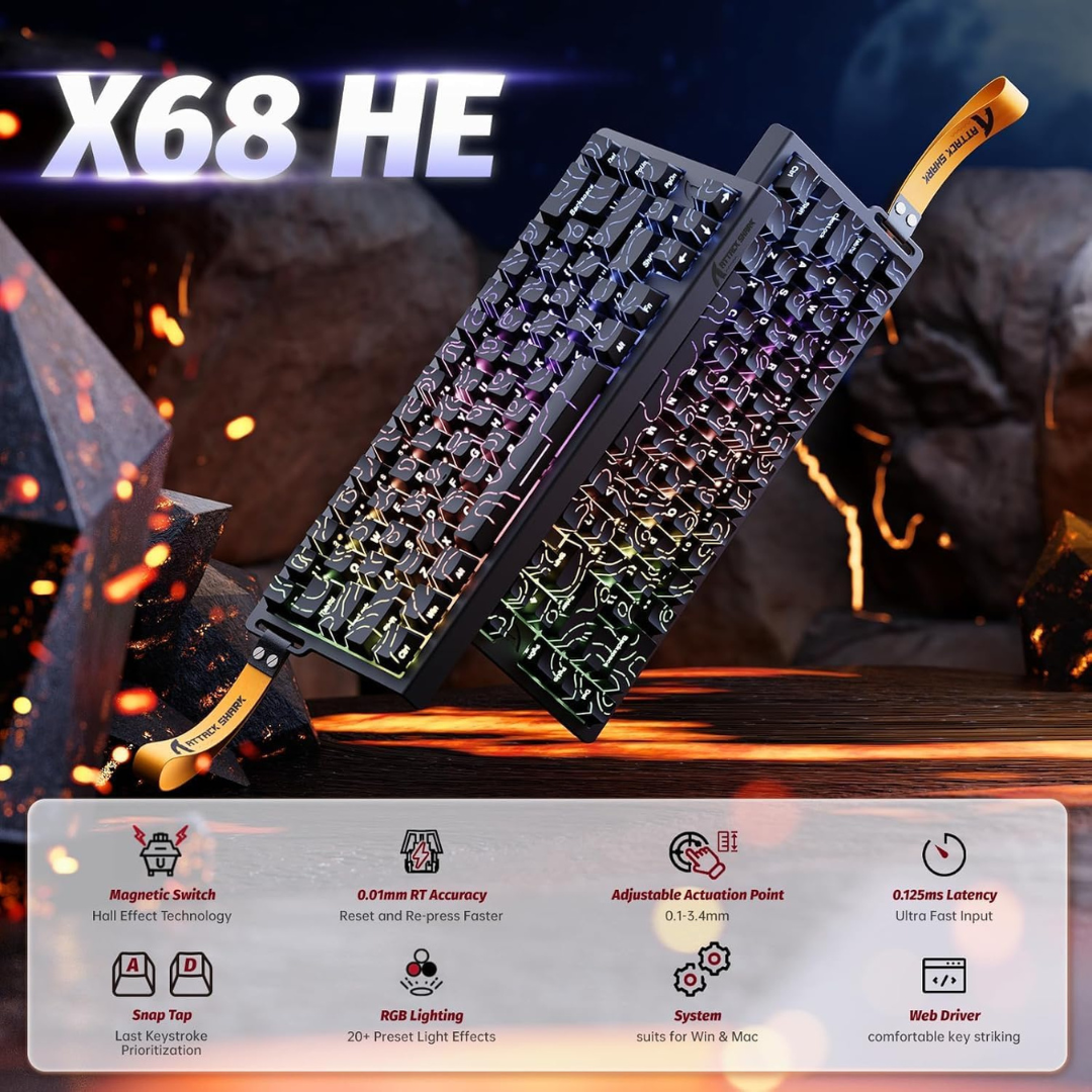 Клавіатура механічна ігрова Attak Shark X68 HE Rapid Trigger дротова RGB на магнітних перемикачах Black (2555322256) - фото 3 Клавіатура механічна ігрова Attak Shark X68 HE Rapid Trigger дротова RGB на магнітних перемикачах Black (2555322256) - фото 3
