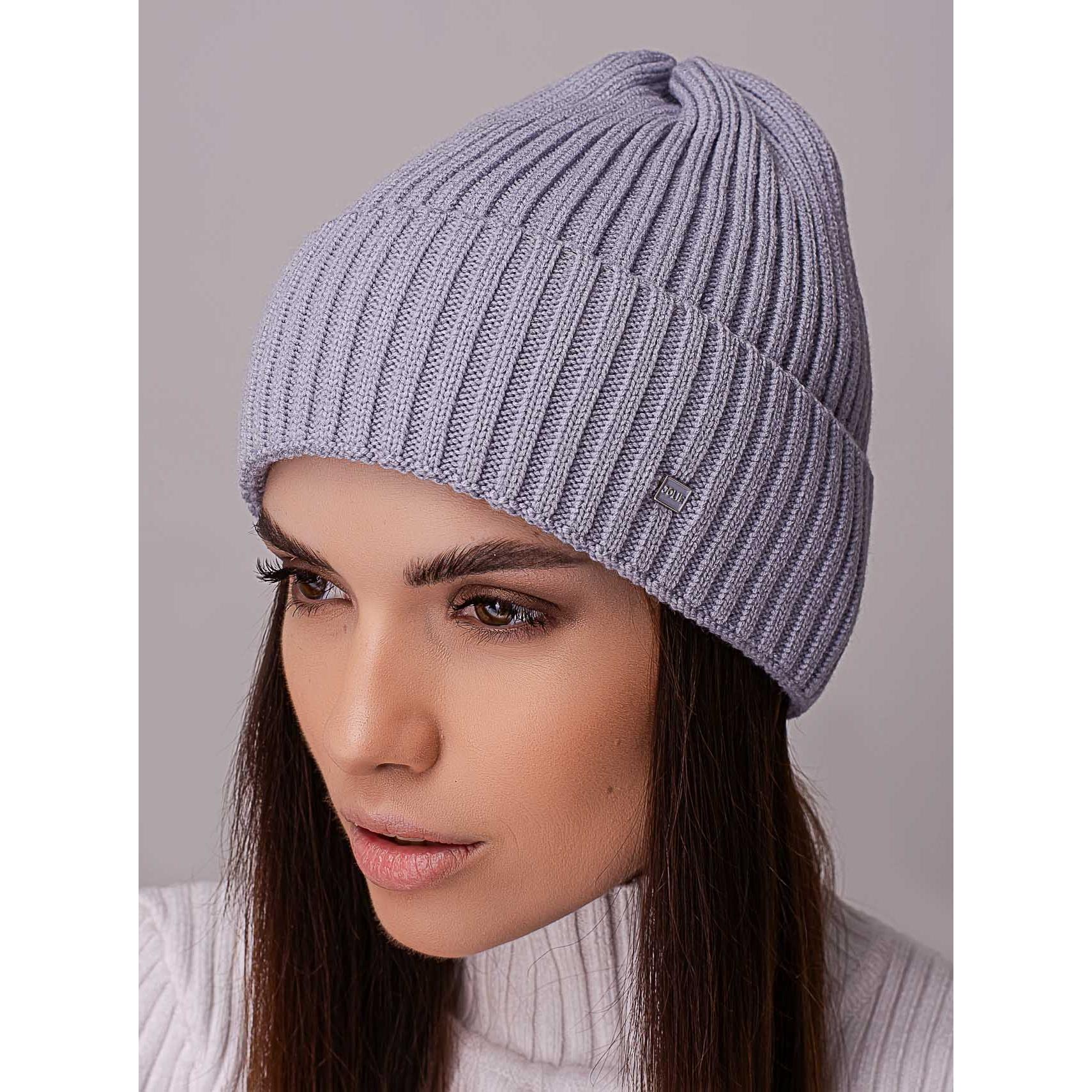 Шапка жіноча ковпак з відворотом без підкладки в широкий рубчик Leks Ковель Метал - фото 1