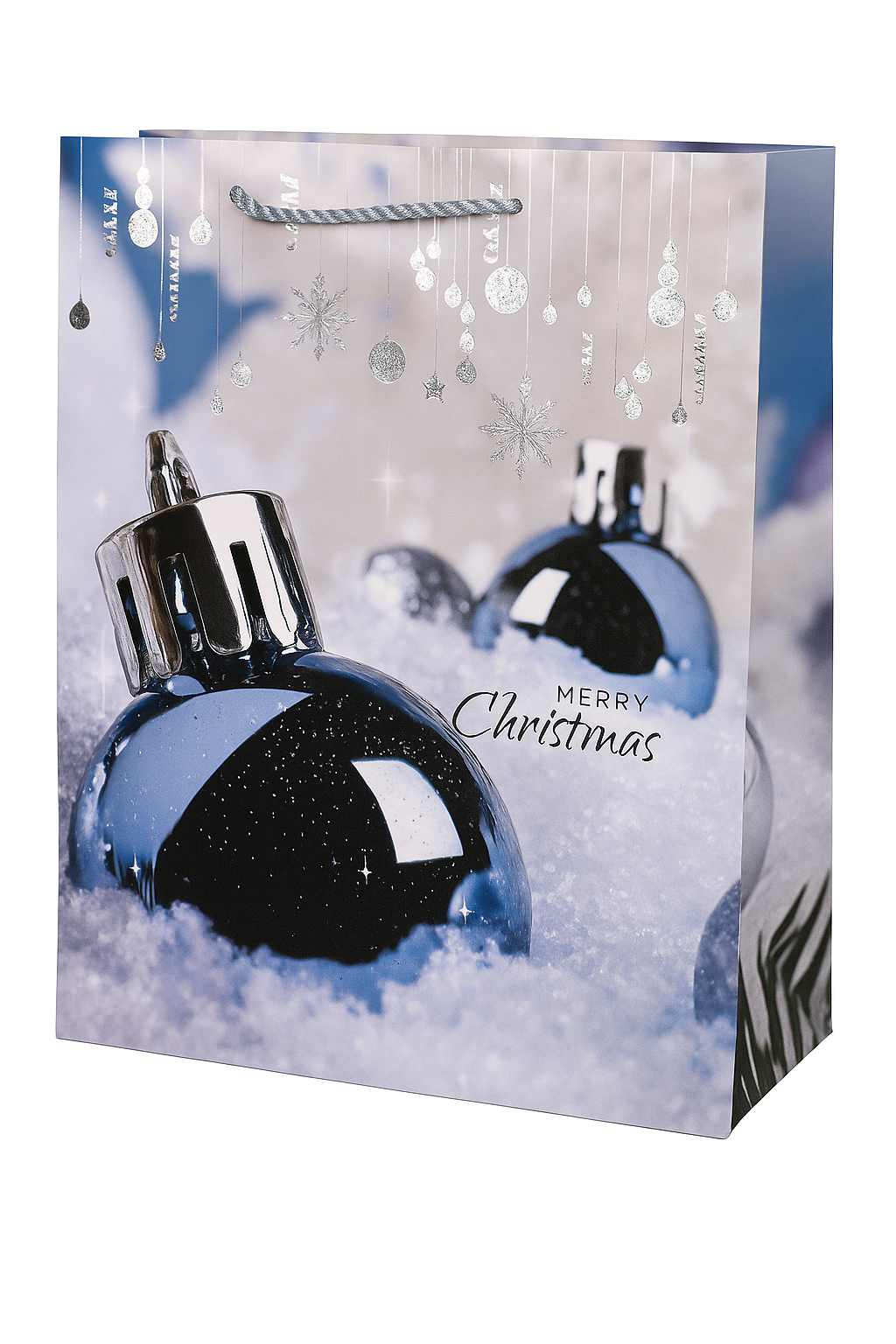 Подарунковий пакет з ручками Christmas toys R98349-L 30х41,5х12 см Білий із синім (29596617)