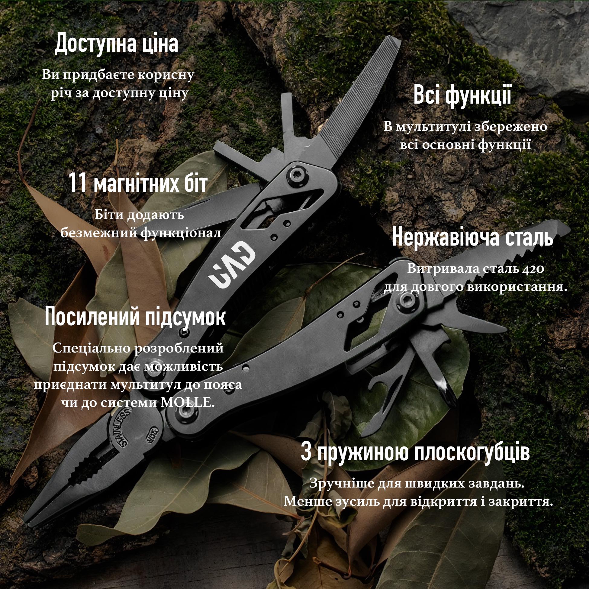 Мультитул UAD BasicCraft 12 інструментів сталевих чорний (UAD-08) - фото 7