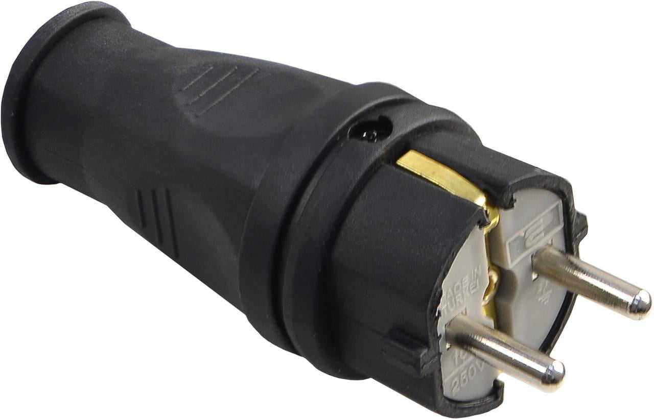 Вилка каучуковая АСКО-УКРЕМ 2P+PE 16А 250 В IP44 черный (A0250010001)
