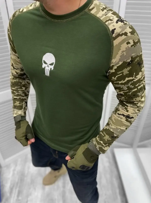 Футболка армійська військова чоловіча з малюнком Punisher 2-3 S Олива/Піксель (AN004358)
