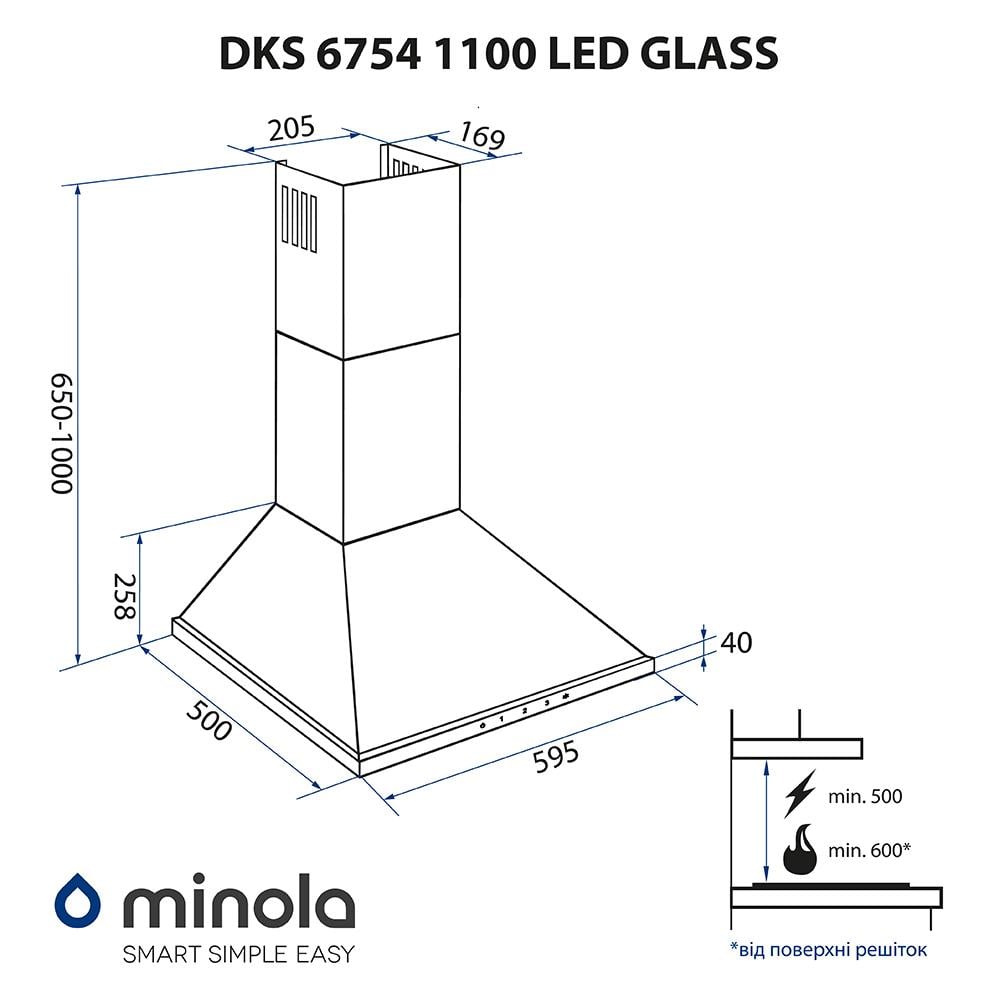 Витяжка купольна Minola DKS 6754 WH 1100 LED Glass - фото 15