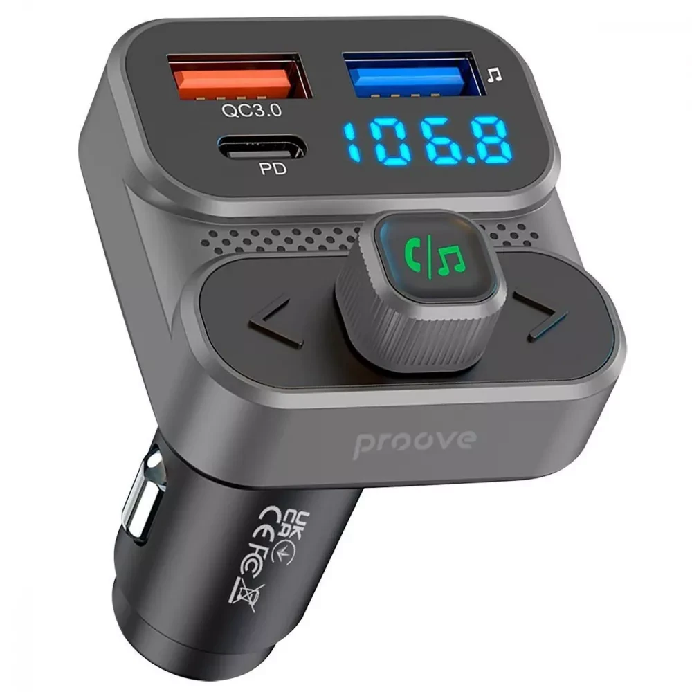 FM-трансмиттер Proove FM Launcher Luxor SE 36W PD/QC3.0 Type-C/USB Gray