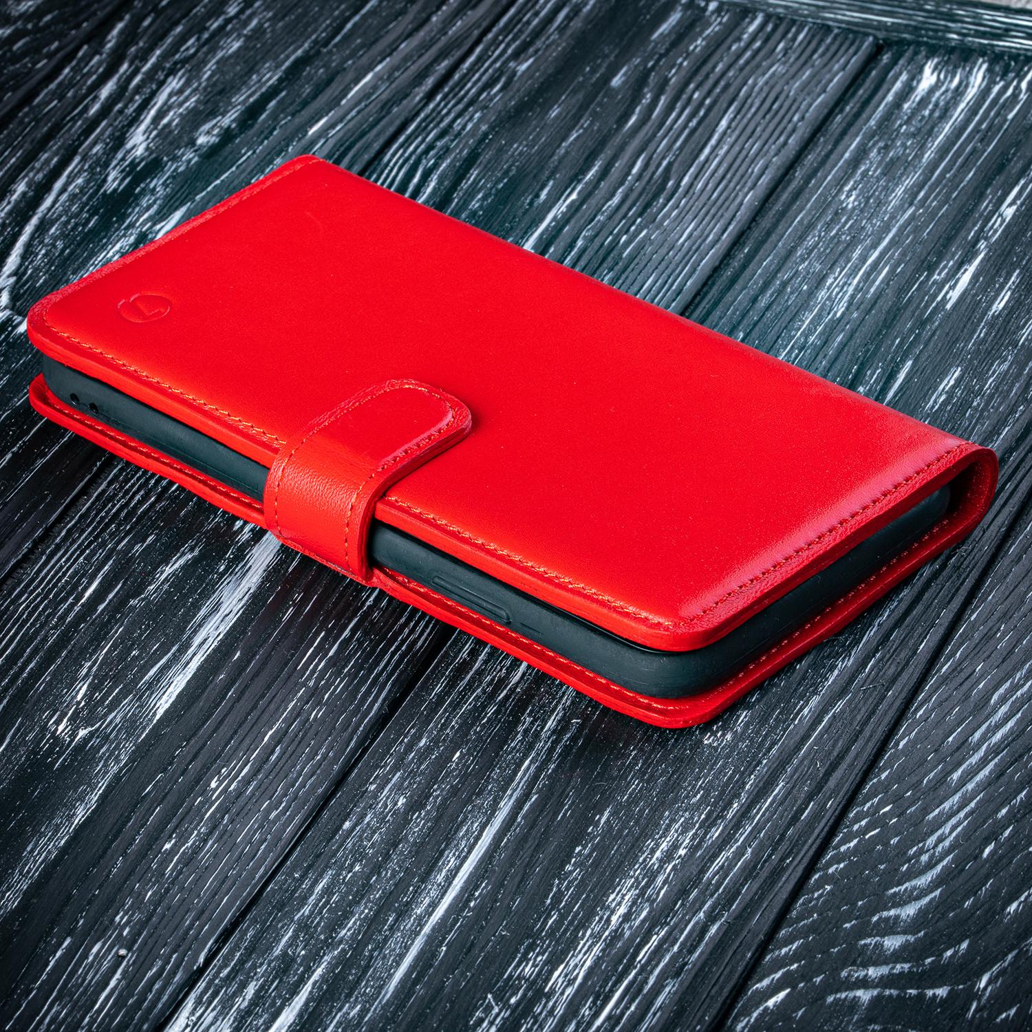 ᐉ Классический кожаный чехол книжка ELITE для iPhone 13 Mini ручной работы,  красный