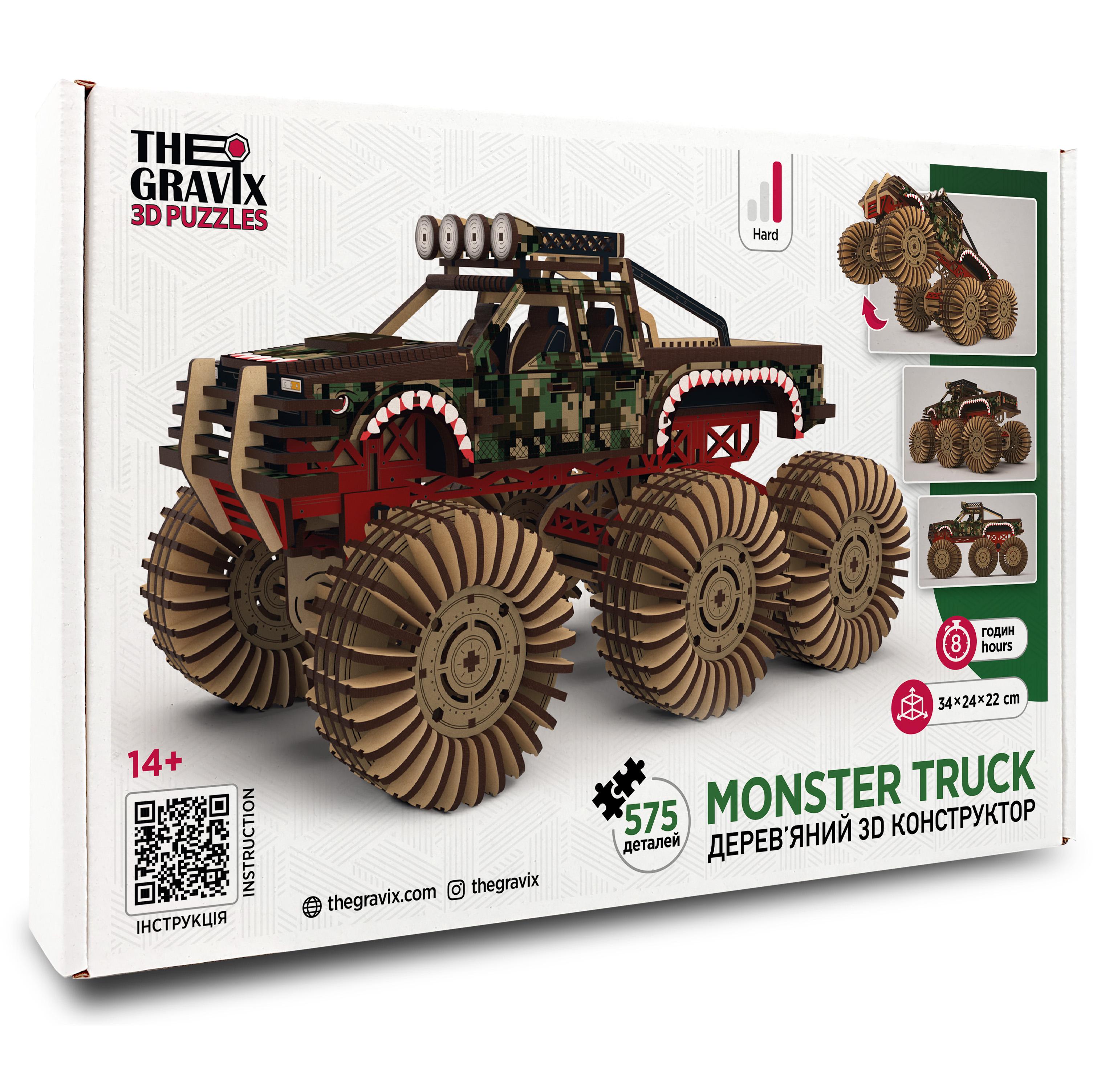 Конструктор 3D деревянный Thegravix Monster Truck 575 шт. Зеленый пиксель (03947)