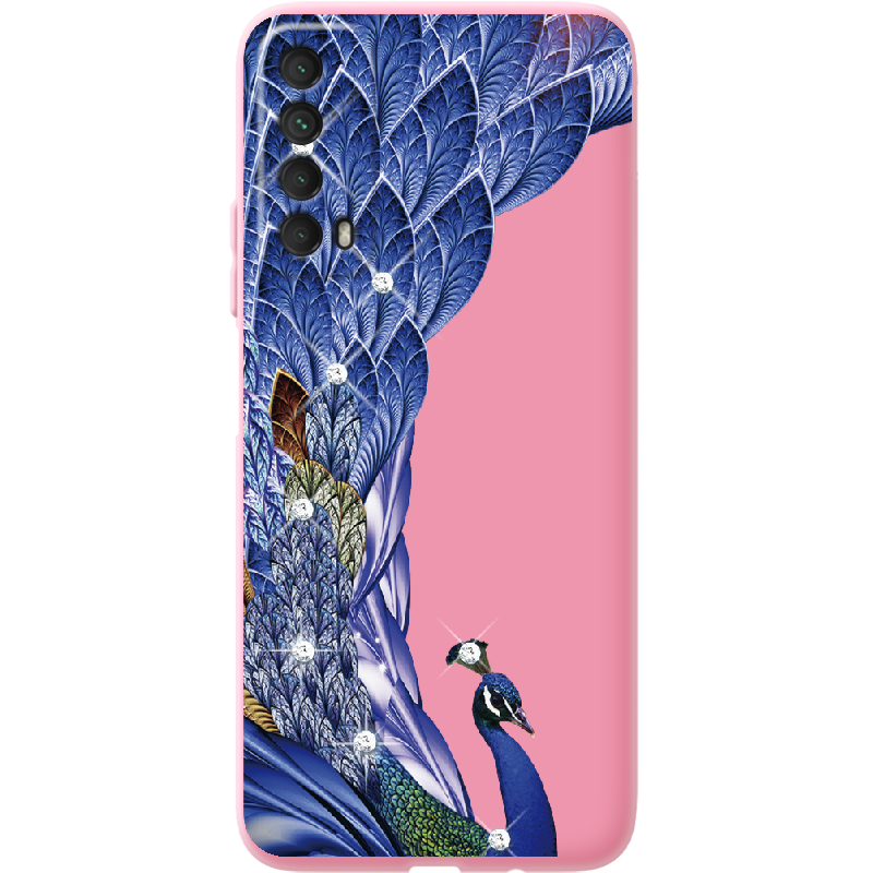 Чохол Boxface Huawei P Smart 2021 Павич зі стразами Рожевий силікон (41133-rs7-41821)
