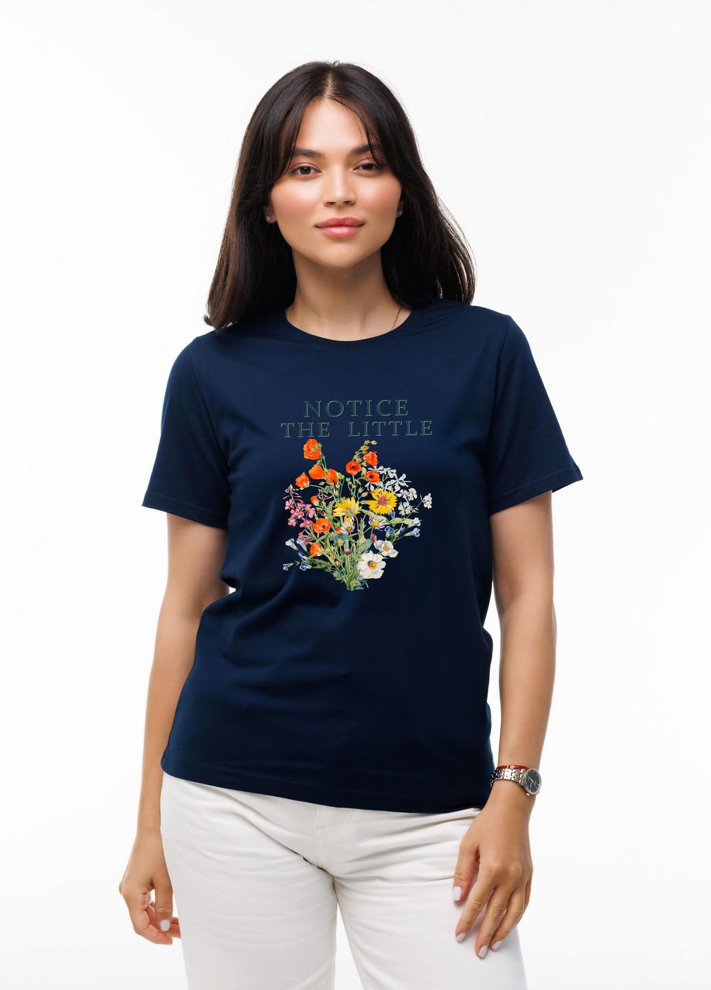 Футболка женская Наталюкс Цветы L Темно-синий (4129109402441)