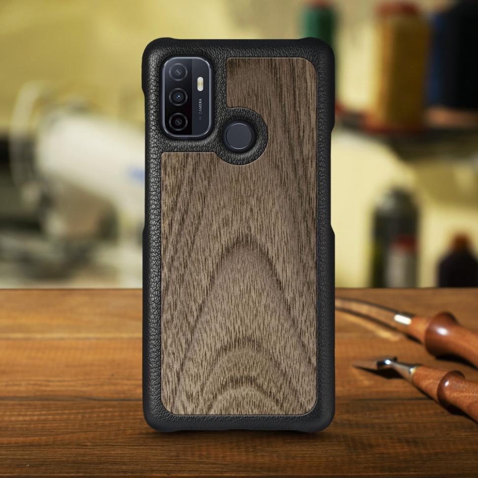 Кожаная накладка Stenk WoodBacker для OPPO A53 Черный (70375)