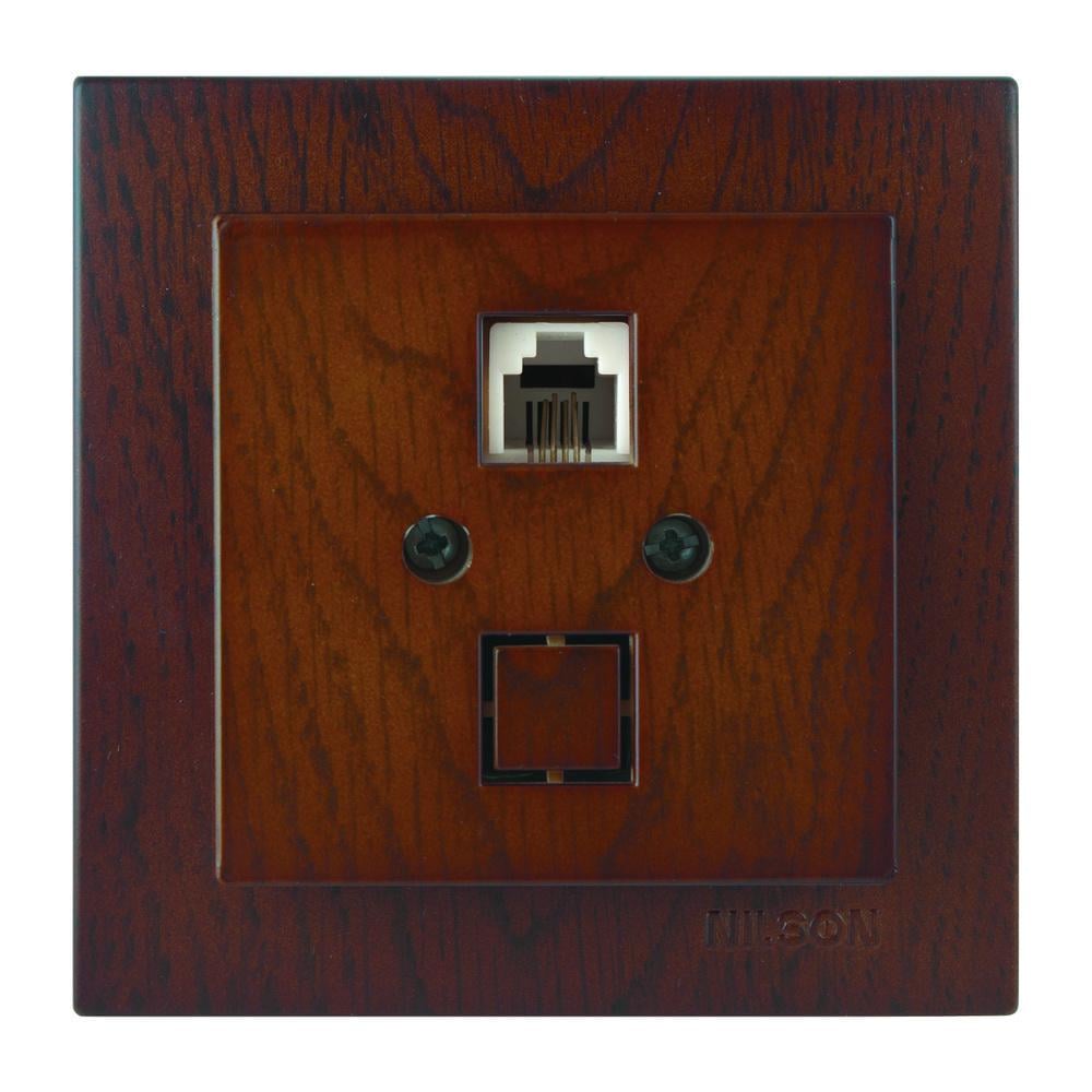 Розетка одинарна телефонна Nilson RJ-11 Touran Горіх