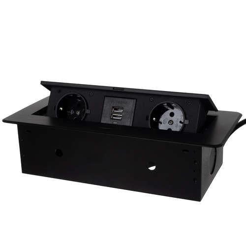Розетка скрытая в столешнице Izoxis выдвижная двойная с USB Черный (21446)