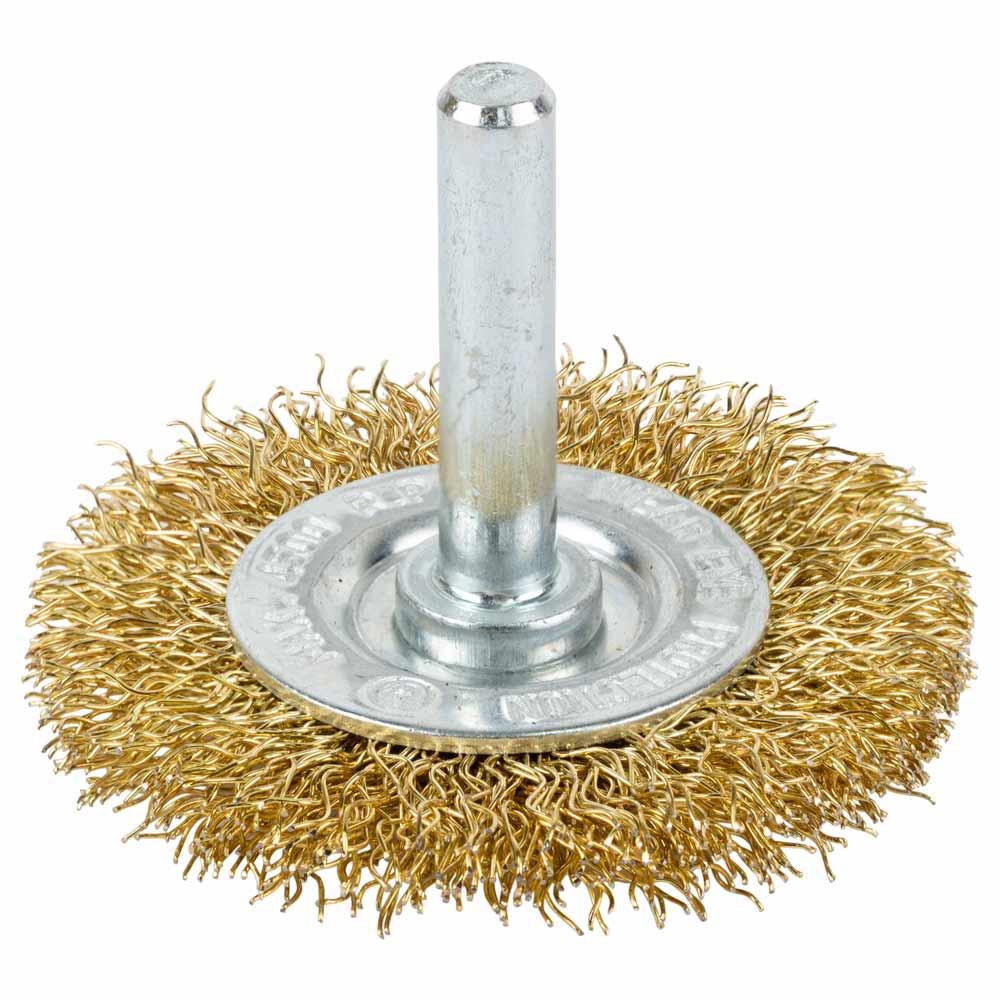 Щетка проволочная дискообразная Grad 75 мм хвостовик 6 мм латунированная (9032075)