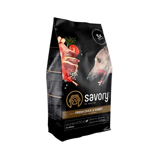 Сухой корм Savory для собак всех пород с уткой и кроликом 12 кг