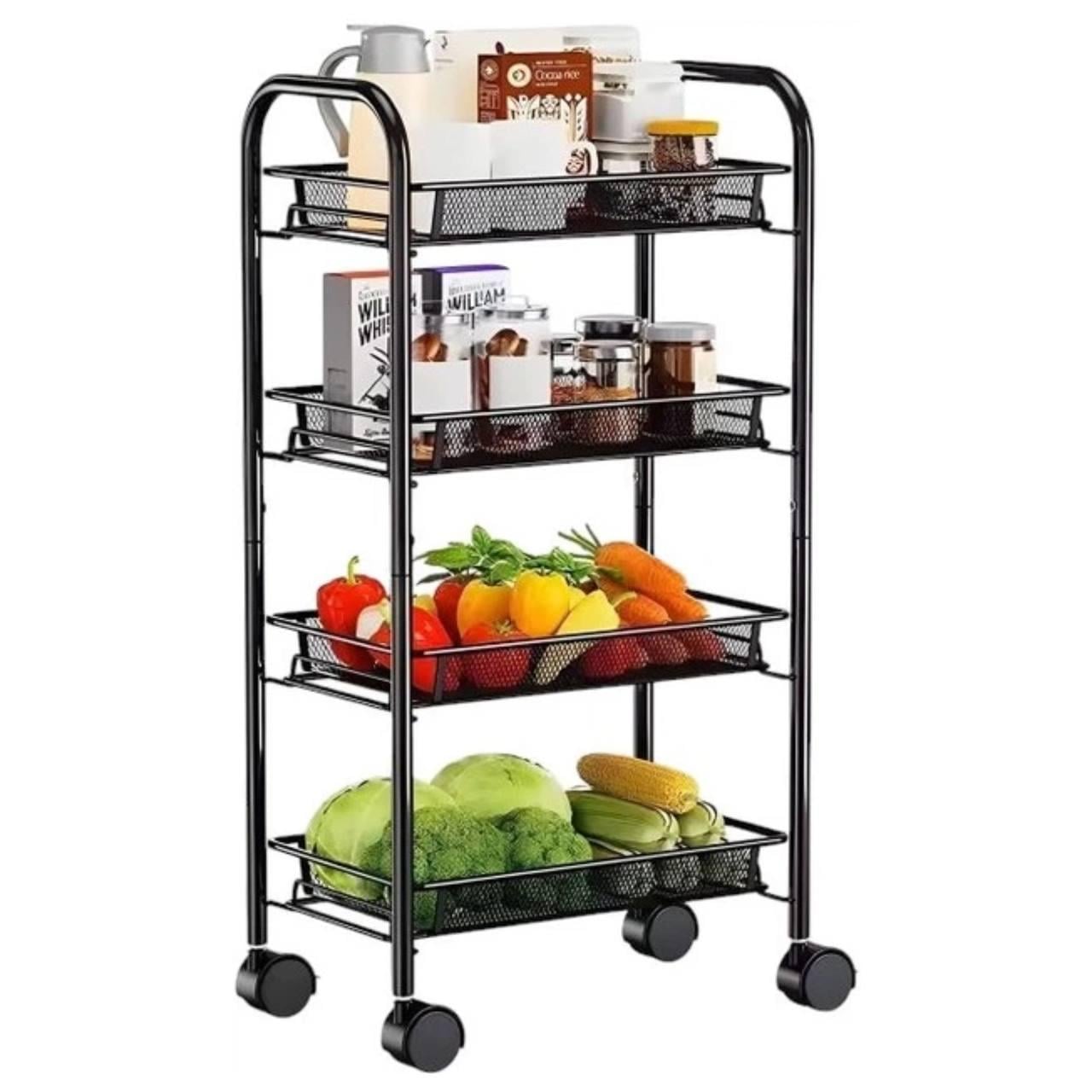 Этажерка металлическая на колесах 4 уровня Черный (1ba4bdea)