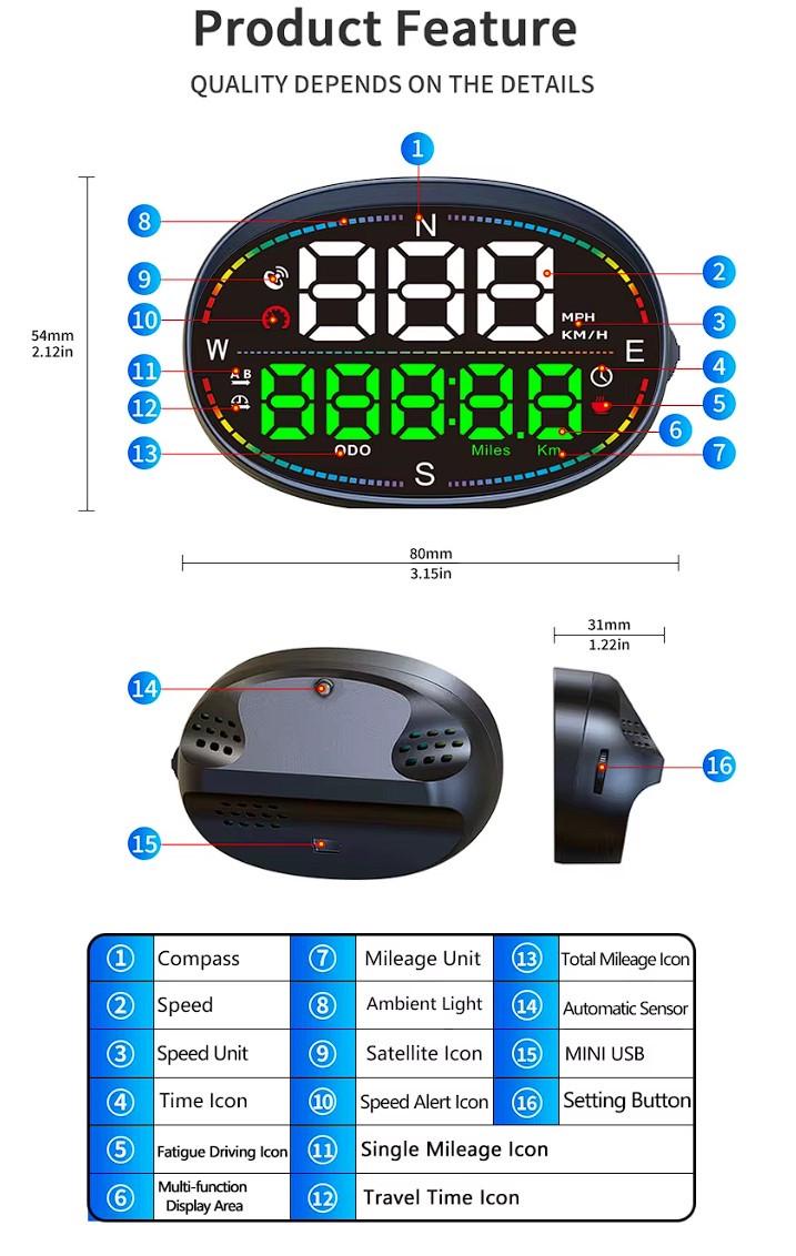 GPS-спидометр цифровой автомобильный HUD H3 - фото 6 GPS-спидометр цифровой автомобильный HUD H3 - фото 6