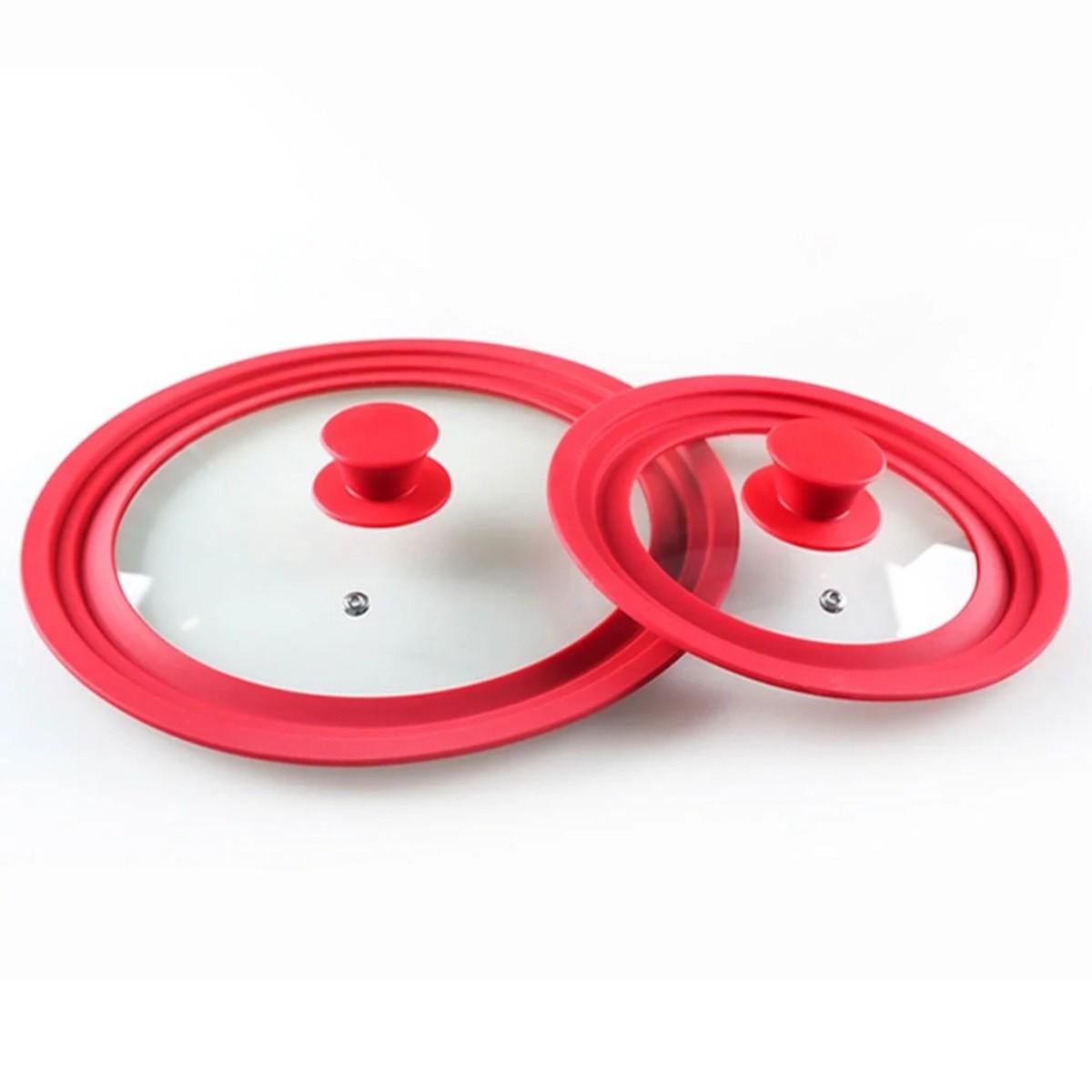 Набір універсальних багаторозмірних кришок A-PLUS скляних 2 шт. 20/22/24 см та 24/26/28 см Червоний