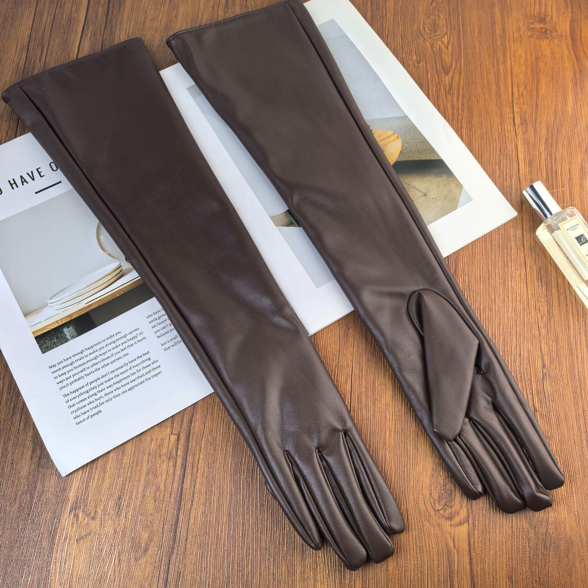 Перчатки женские высокие из экокожи S Коричневый (25341596) - фото 1