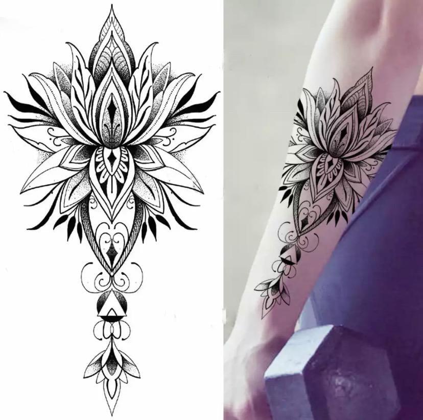 Тату тимчасове водостійке 3D велике Лотос FF-115 17,5х8,5 см (4419572) - фото 3 Тату тимчасове водостійке 3D велике Лотос FF-115 17,5х8,5 см (4419572) - фото 3