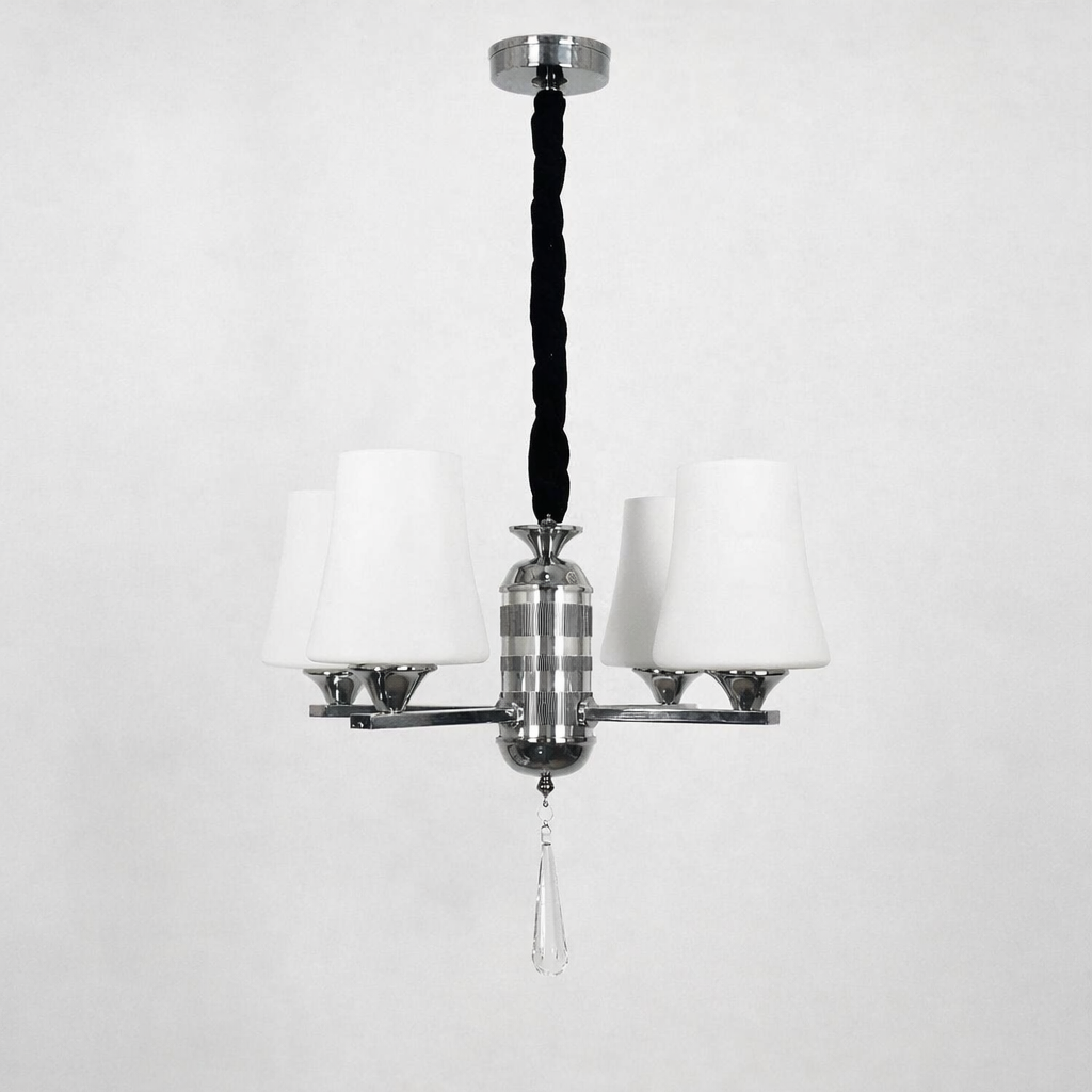 Люстра элегантная подвесная на 4 белых плафона Хром (9993/4)