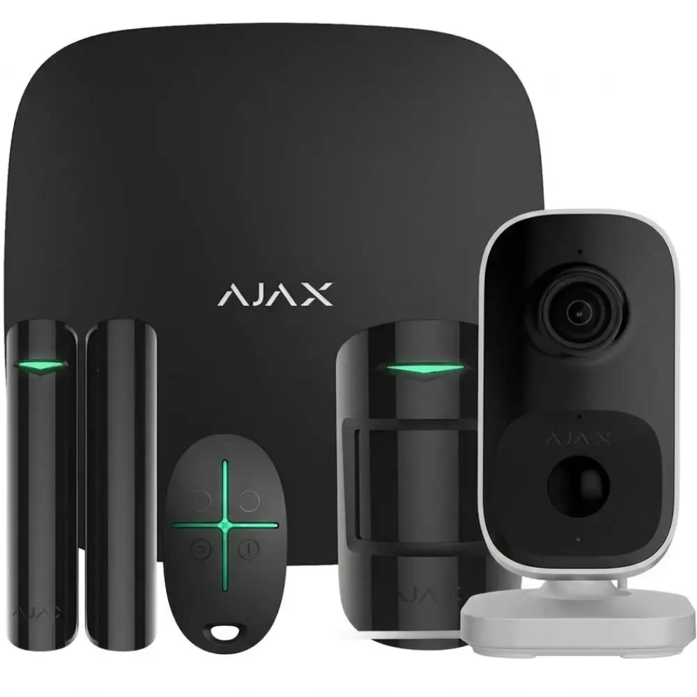 Комплект беспроводной сигнализации Ajax StarterKit Black + Wi-Fi камера IndoorCam White