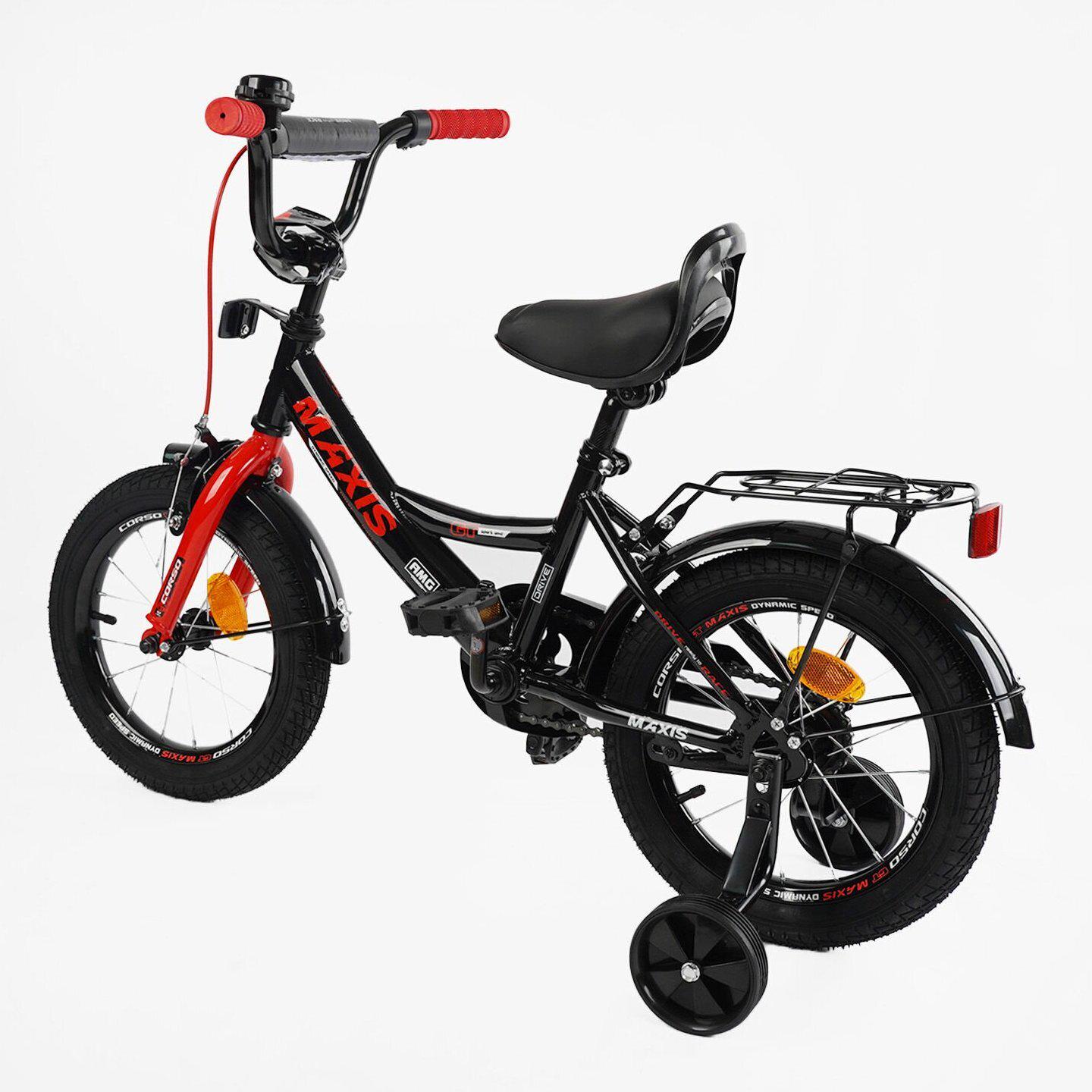 Велосипед двухколесный Corso MAXIS 14" детский с багажником Черно-красный - фото 3 Велосипед двухколесный Corso MAXIS 14" детский с багажником Черно-красный - фото 3