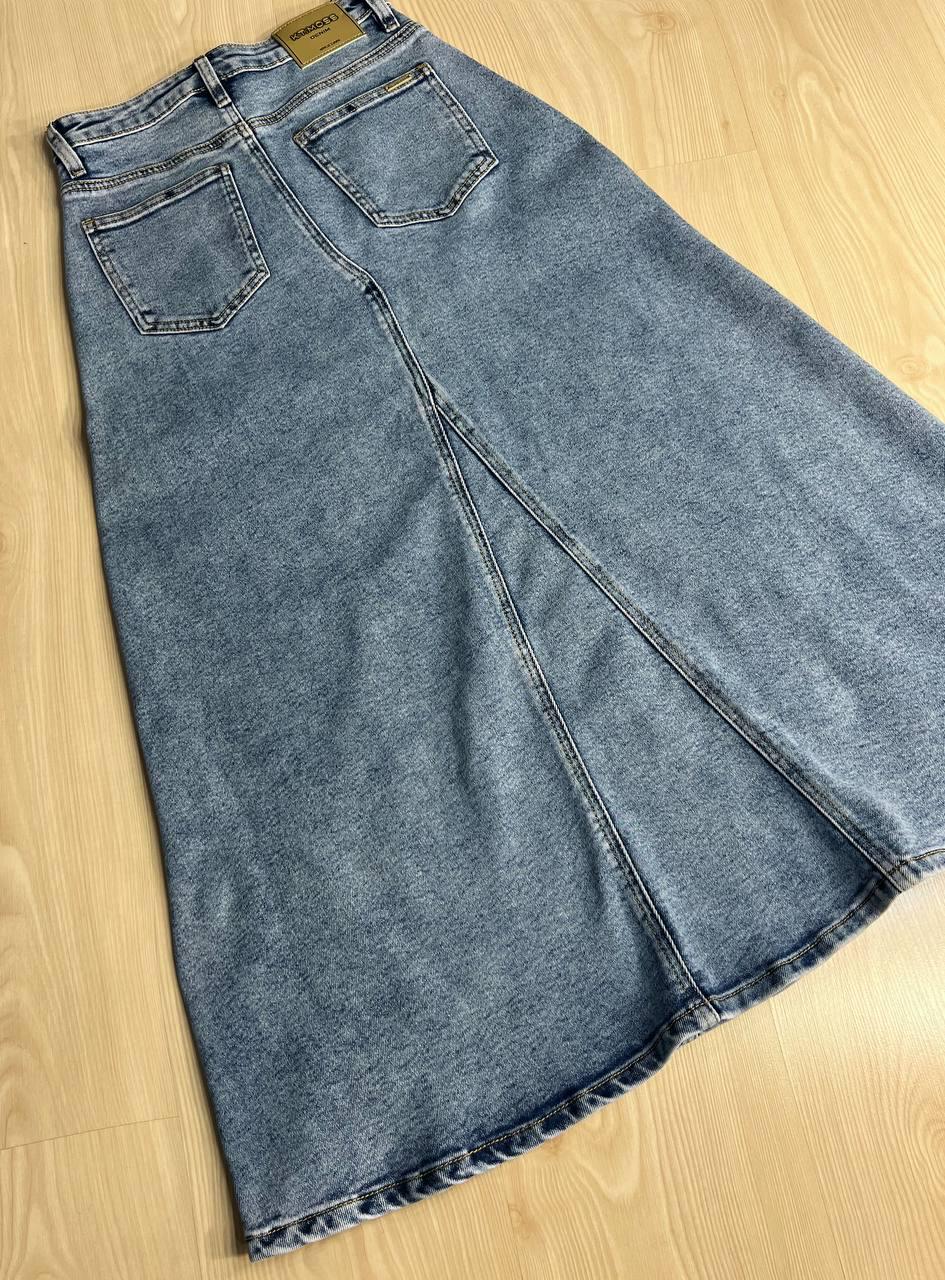 Спідниця жіноча джинсова Moss 501 довга трапеція з клином р. 26 Блакитний (4086) - фото 4