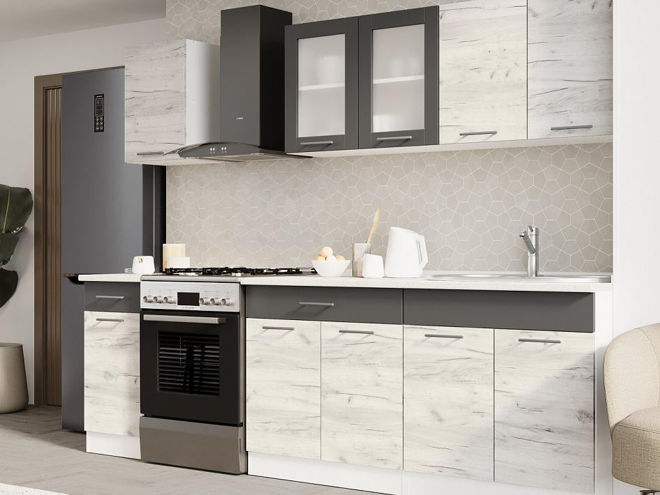 Готова кухня Еверест Еко №6 без стільниці без мийки 2,5 м/2,6 м Білий/Дуб крафт білий/Графітовий (09105) - фото 2