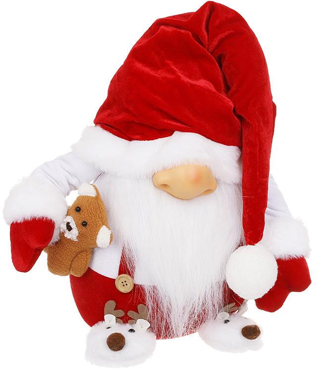 Игрушка мягкая Гном в пижаме с медвежонком 78 см Красный с белым