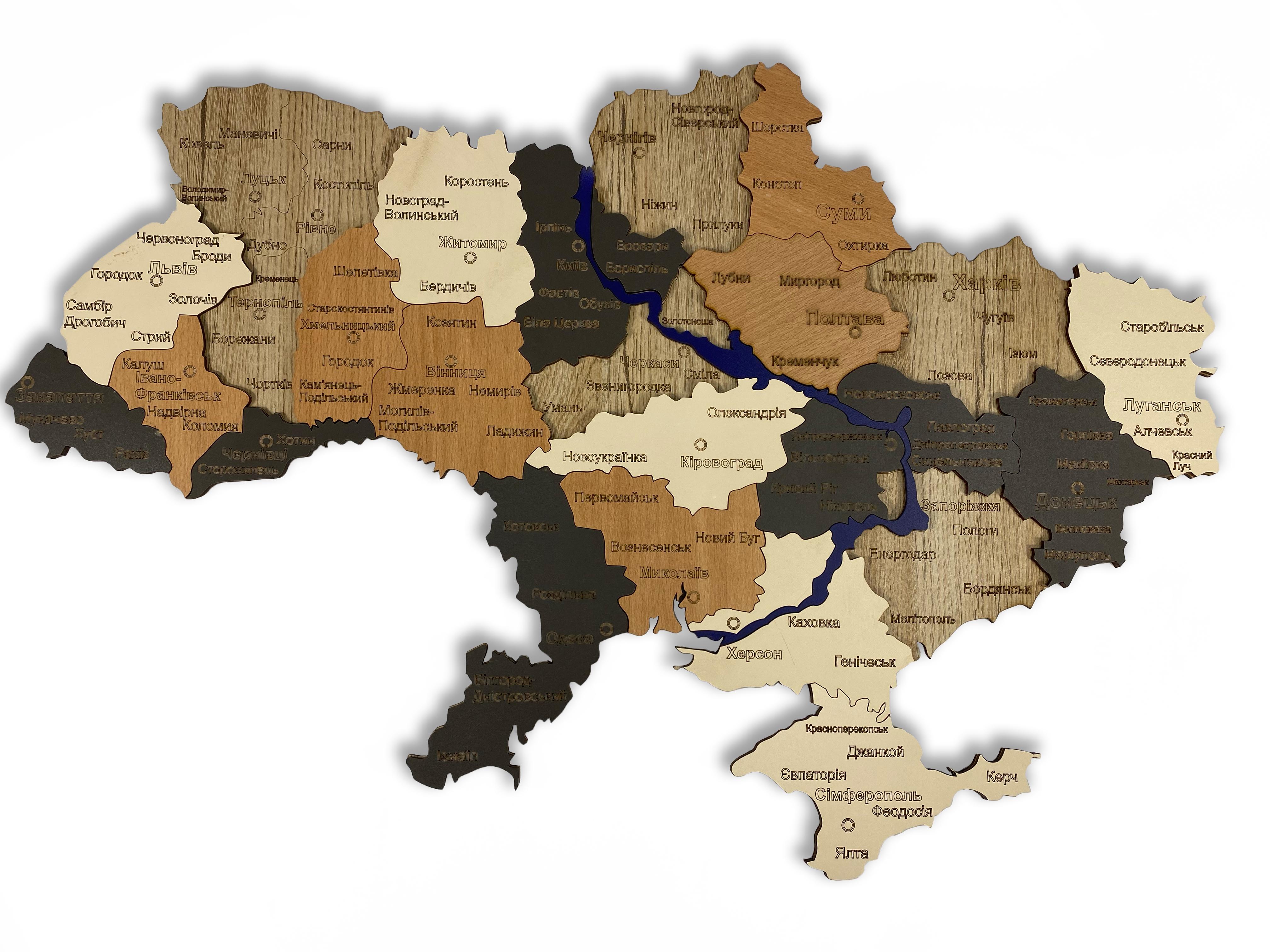 Карта України з натурального дерева на стіну 74х50 см